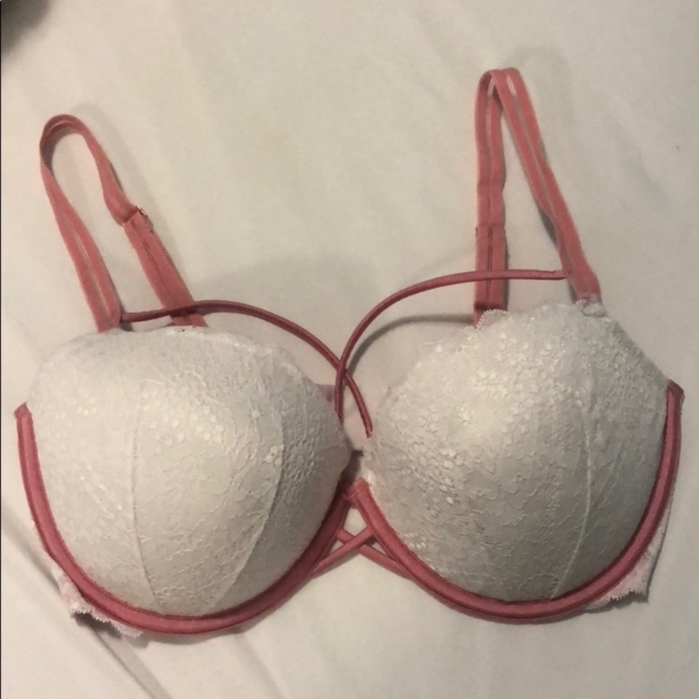PINK white and pink cross cross bra